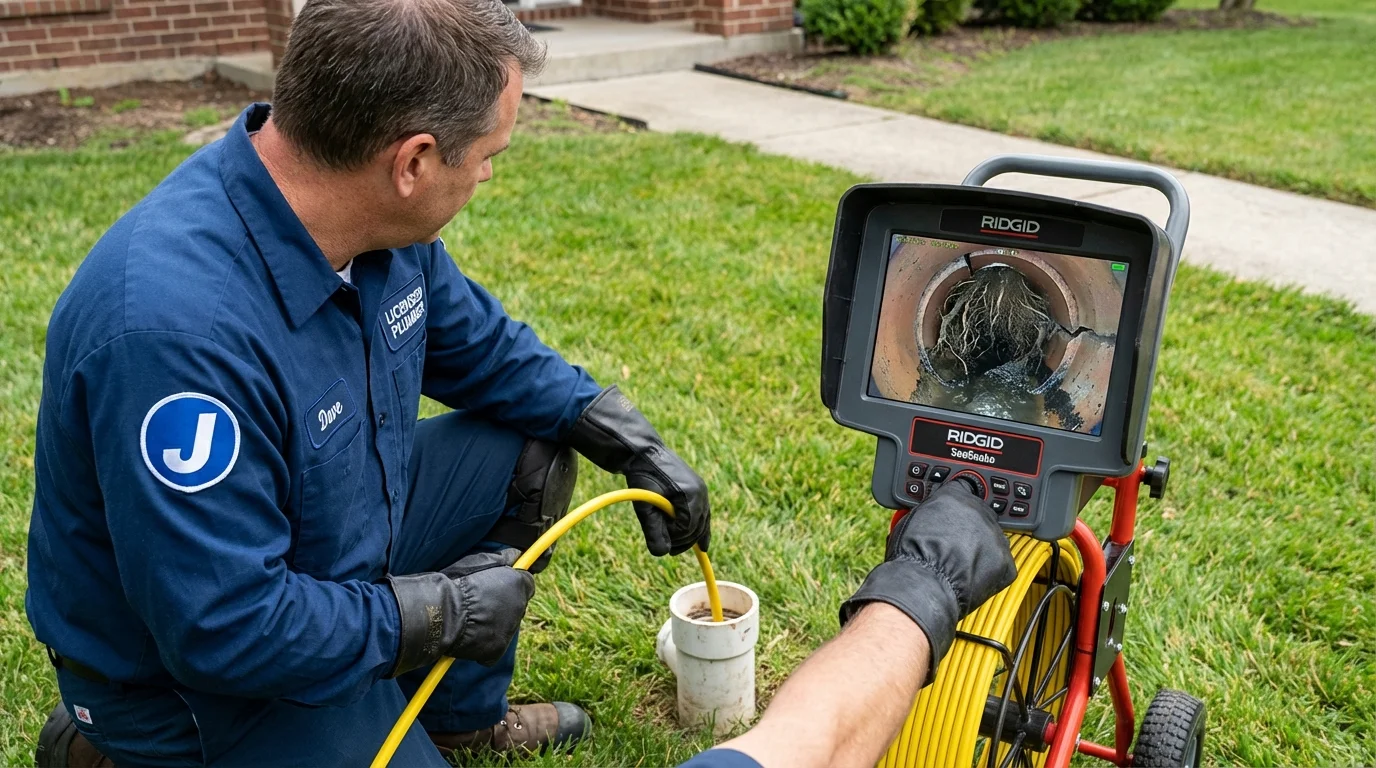 Sewer camera inspection being performed by Johns Plumbing LLC in Delhi